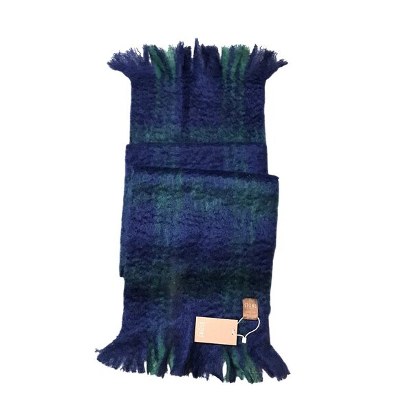 STONE Mohair & Wool Blue & Green PLaid Scarf  NWT 72 x 13 Gift - Picture 5 of 6